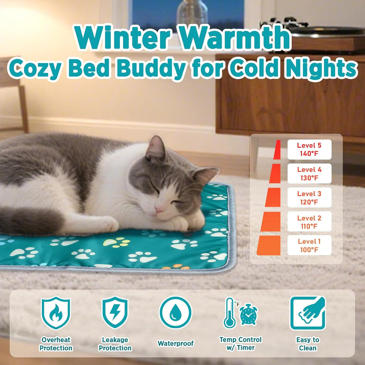 Furrybaby Pet Heating Pad for Cats & Dogs,Waterproof,Anti-Bite Warming Mat