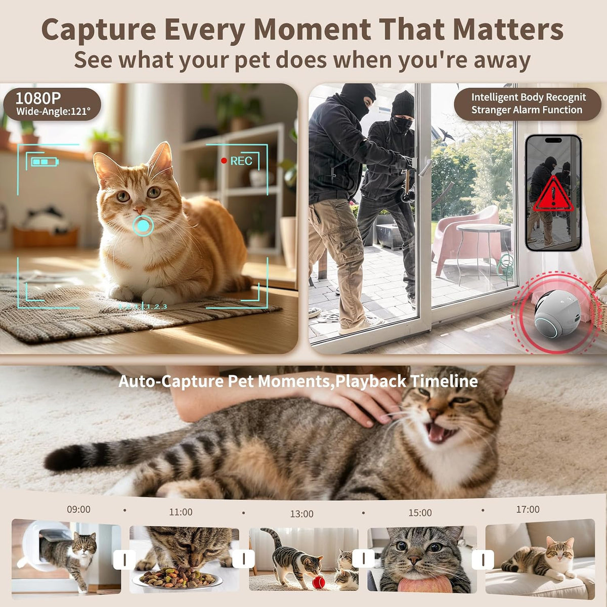 Small 1080P Mobile Pet Robot Camera with App Control, White