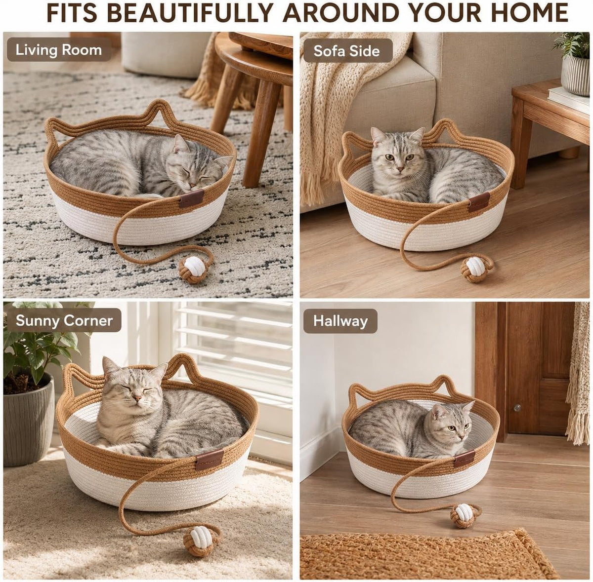 Large Instinct Basket Stimuli Cat Bed, Handwoven Cotton Rope Cat Basket