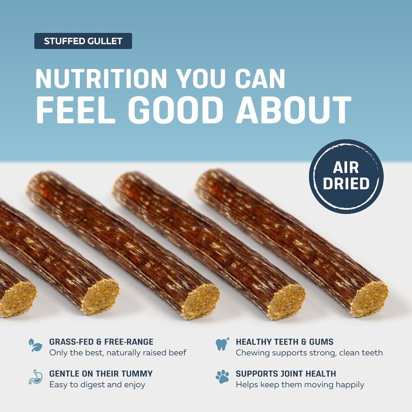 Big Lu - 5-6 Inch Stuffed Beef Jerky Sticks for Dogs, 20 Count, Premium All-Natural Gullet Chews, High-Protein, Easily Digestible, Supports Dental Health and Joint Mobility