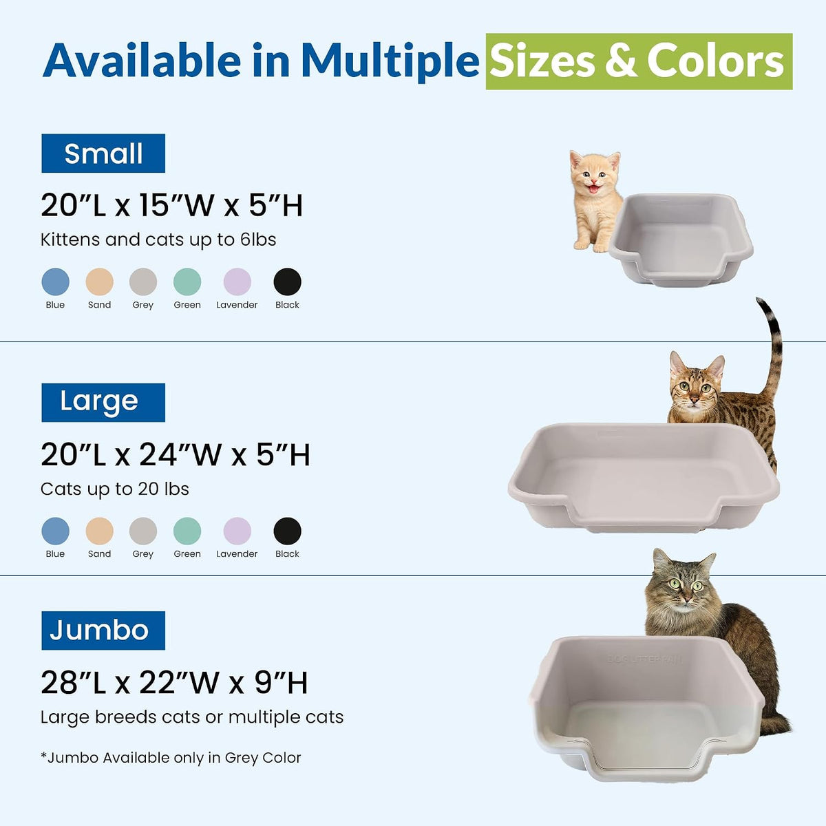 Kittygohere Senior Cat Litter Box Jumbo Low Entry Open Top, Misty Gray