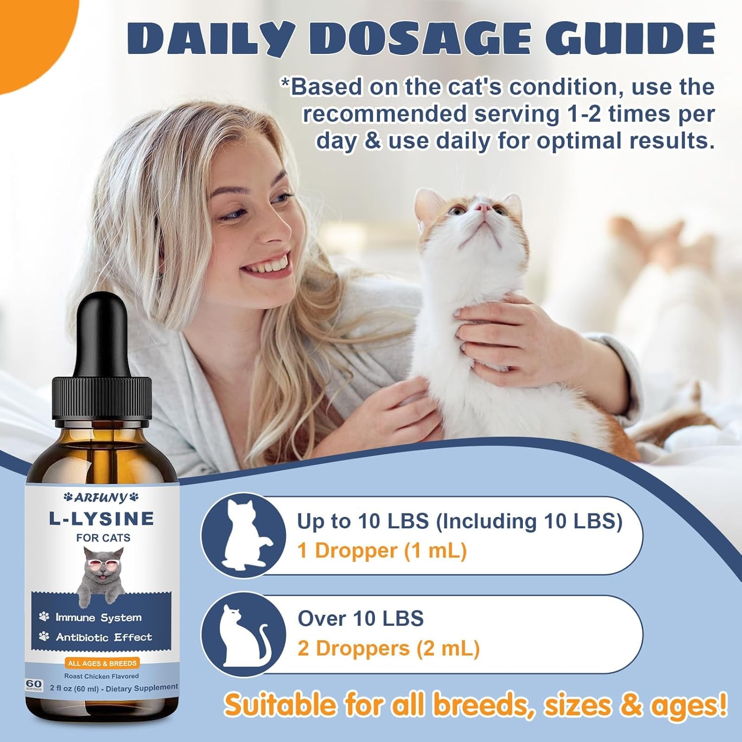 L-Lysine Supplement for Cats - Immune Support - 60ML Lysine for Feline Respiratory, Sneezing, Runny Nose, Eye Function - Natural Cat Antibiotic Drops - Roast Chicken Flavor