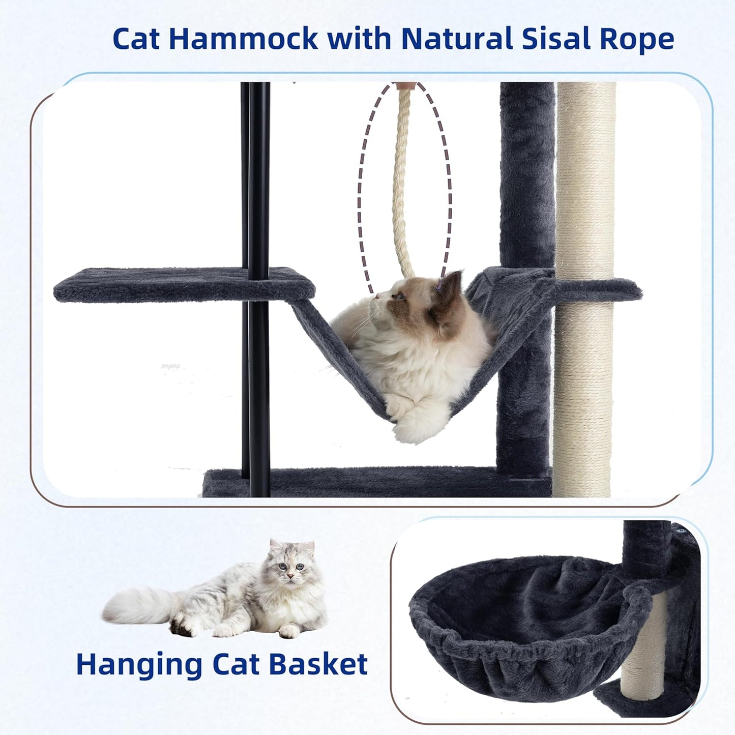Gitelsnour Cat Tree, Cat Tower for Indoor Cats, 43.3 Inch Cat Tree Tower with Sturdy Steel Tube, Hammock, Cat Condo for Small Cats and Kittens, Scratching Post, Smoky Gray GCT004SG