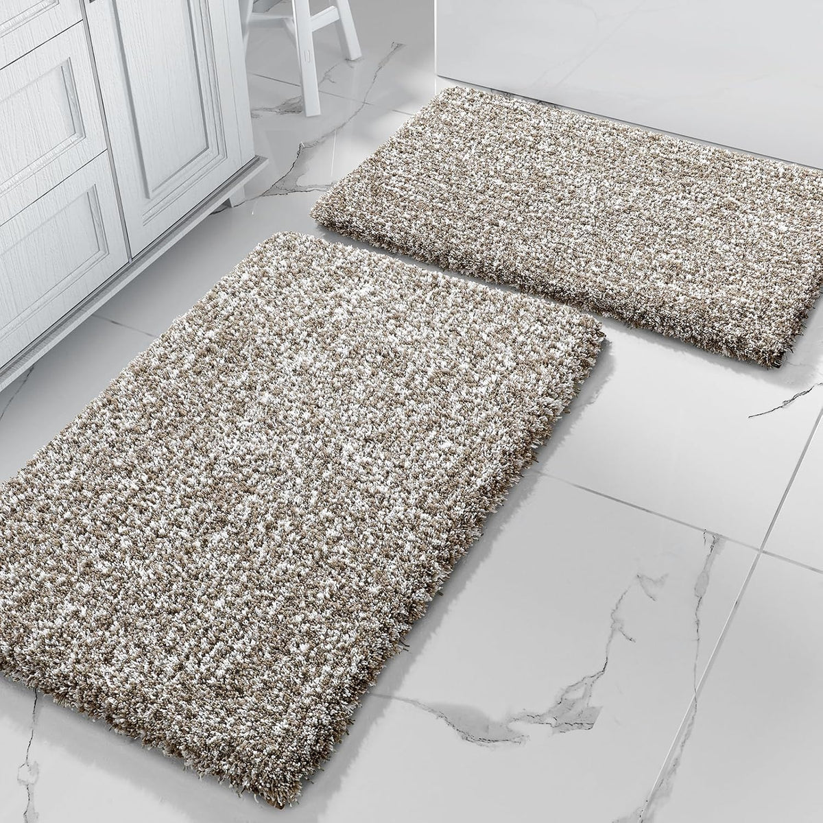 Yimobra Bathroom Rugs Sets 2 Piece, 32X20+24X17, Light Brown and White