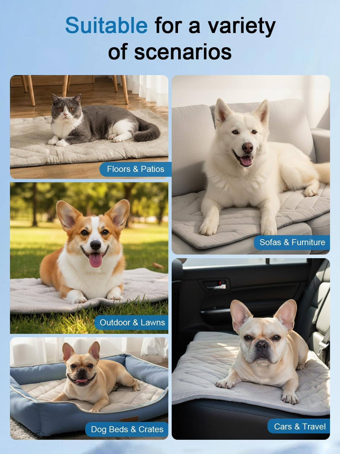 Dog Cooling Mat Self Coolings Foldable Cooling Pad for Dog in Summer Coolings Mat for Dogs and Cats Machine Washable (Rectangle,Gray, Medium-36 L X 23" W)