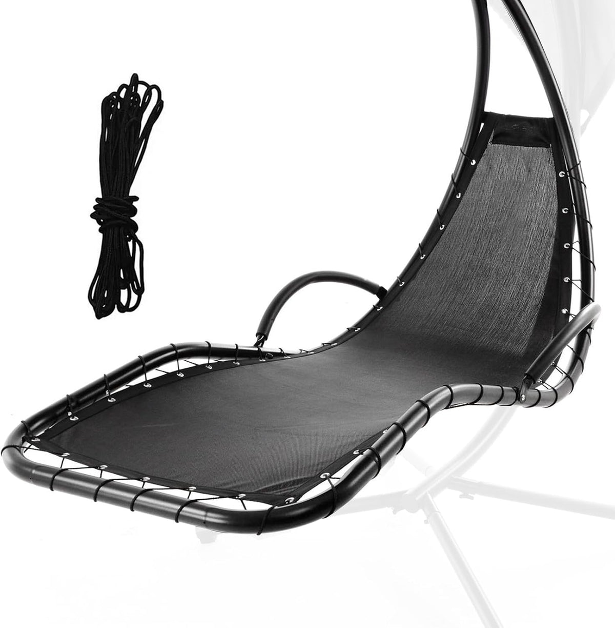 The Curved Steel Chaise Lounge Chair Swing Mesh Replacement and Strong Rope Set ，Waterproof Hanging Rope Hammock Lounge Chair Fabric，Textilene Material (Black, 78 * 25)