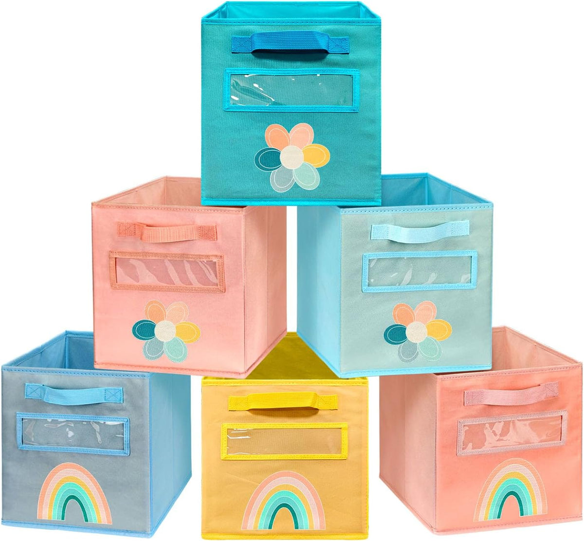 ABCKEY 11 Inch Cube Storage Bins 6 Pack with Handle and Label Window
