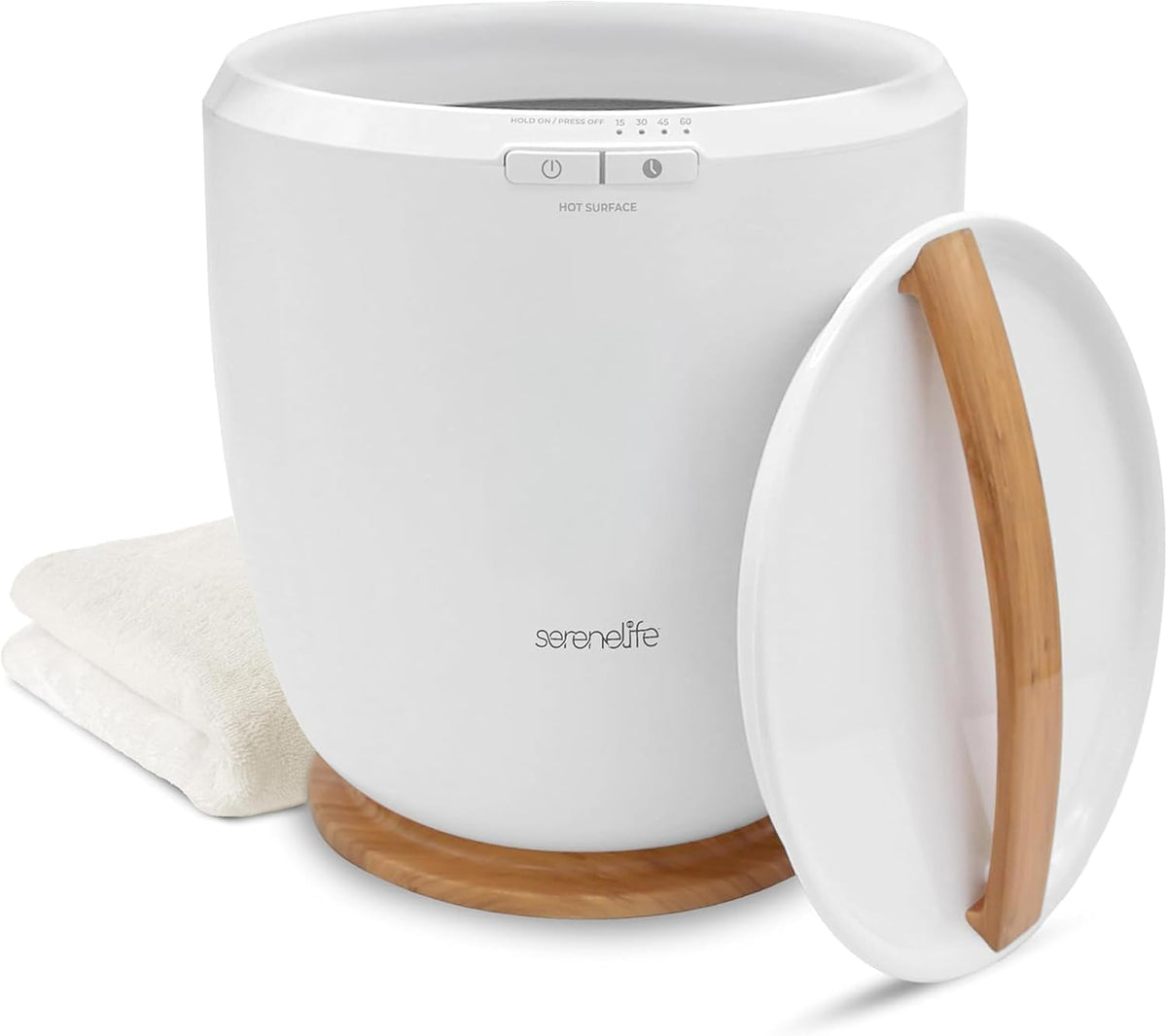 Serenelife Counter Towel Warmer Bucket - with Customized Fragrance for Spa and Bathroom, Luxury Towel Heater, Auto Shut Off, Fits 1 Large Towel, Blanket, Bathrobe, Pjs (Natural)