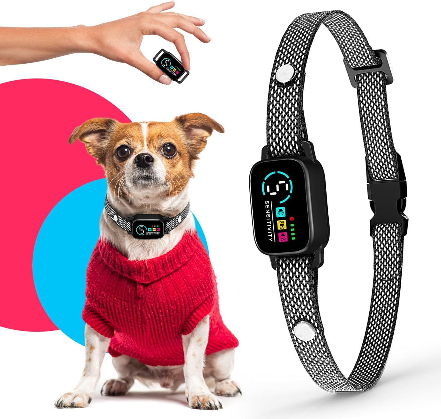 Bark Collar for Small Dogs 8-40 Ibs - No Shock anti Barking Collar with Al Chip - 3 Modes & 5 Sensitivity Levels - Waterproof, Rechargeable, Magnetic Charging - Humane, Effective Training (Black)