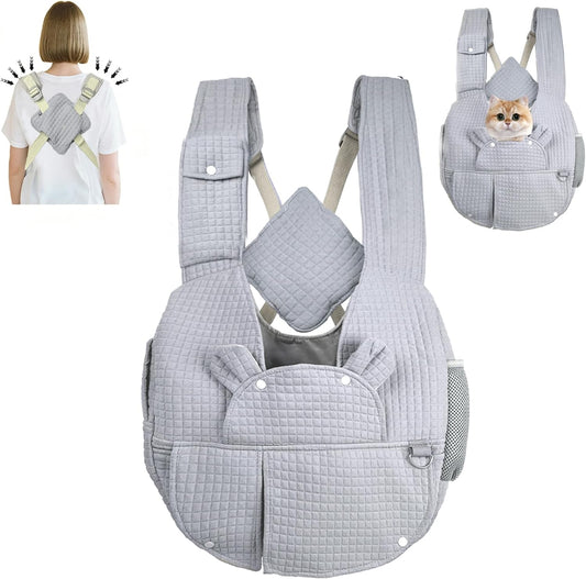 Carry Small Dogs and Cats for Versatile Pocket Portable Pet Front Backpack ，Reducing Back Pain, for Outings,Travel, Cat Sling Carrier,Grey