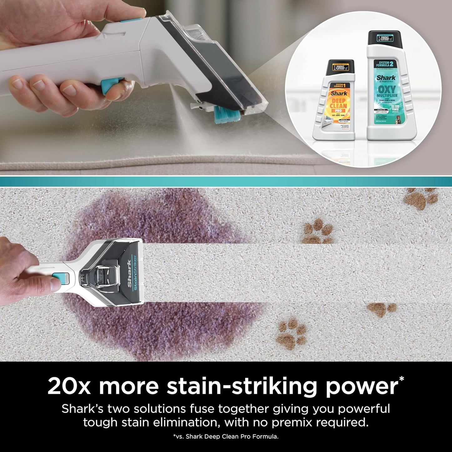 Shark Stainstriker Cleaning Solution Bundle for Portable Cleaners, Carpet and Area Rug Formula, Instantly Eliminates Odors, Includes 32 Oz OXY Multiplier and 16 Oz Deep Clean Solution, PXCMBUNDLE