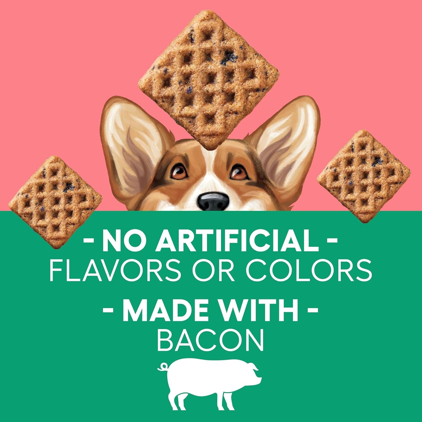 Newman'S Own Bacon & Berry Woofles Waffle Dog Treats, 10 Oz Bag (Pack of 6) — Soft & Chewy Waffles, No Artificial Flavors or Colors, Wholesome Training Rewards, Made in USA