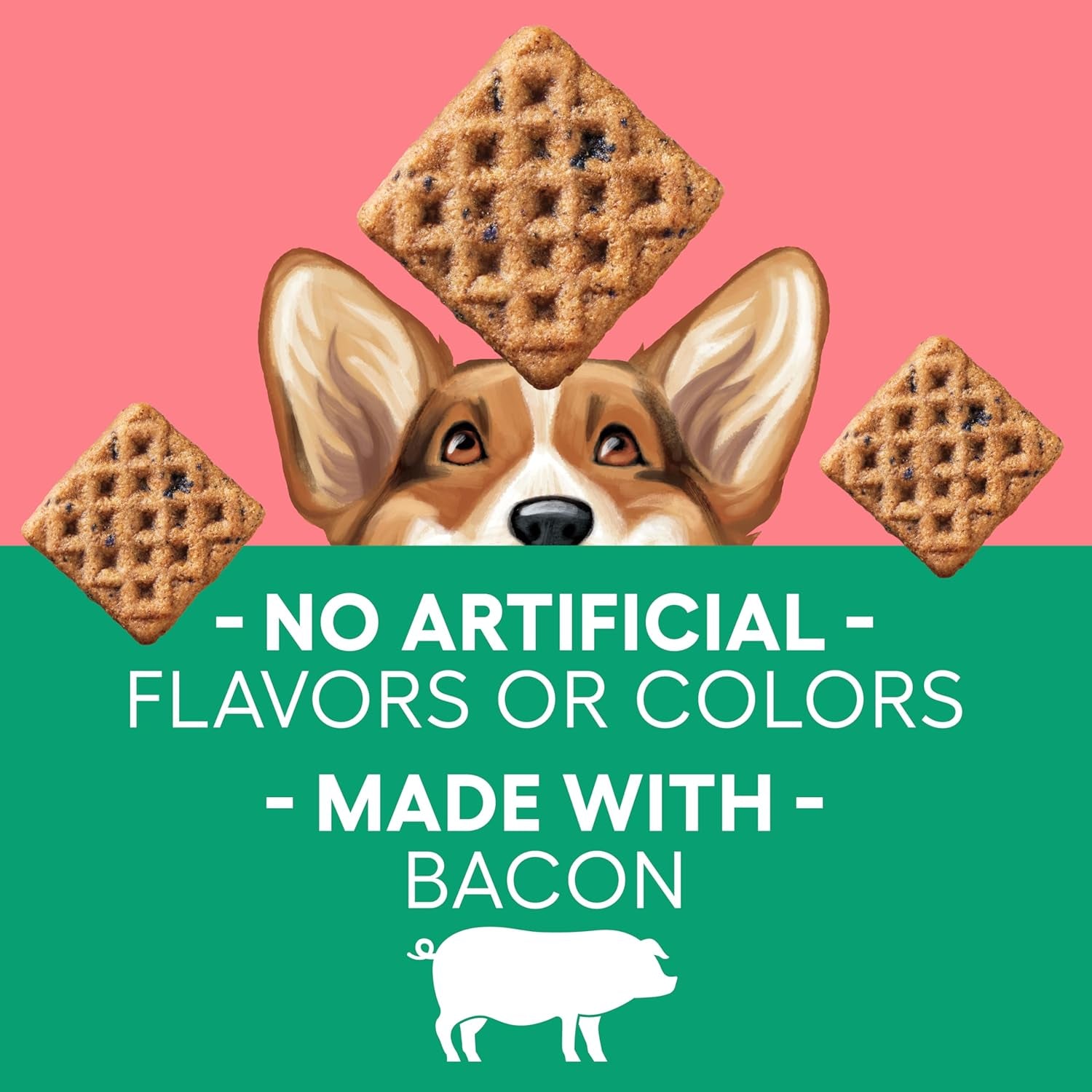 Newman'S Own Bacon & Berry Woofles Waffle Dog Treats, 10 Oz Bag (Pack of 6) — Soft & Chewy Waffles, No Artificial Flavors or Colors, Wholesome Training Rewards, Made in USA