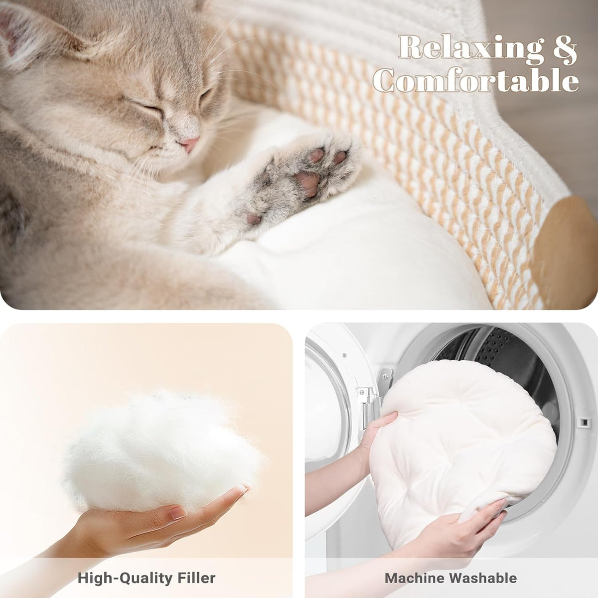 CHEERHOME PETS Handwoven Cat Basket Bed Cooling for Indoor Cat with Cushion