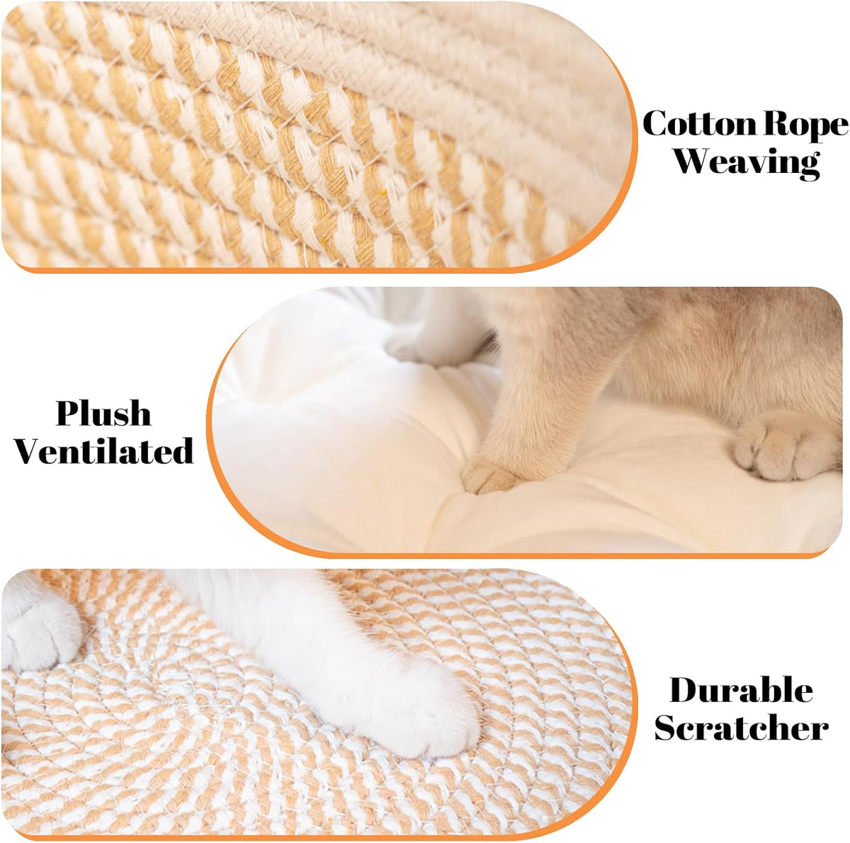 CHEERHOME PETS Handwoven Cat Basket Bed Cooling for Indoor Cat with Cushion