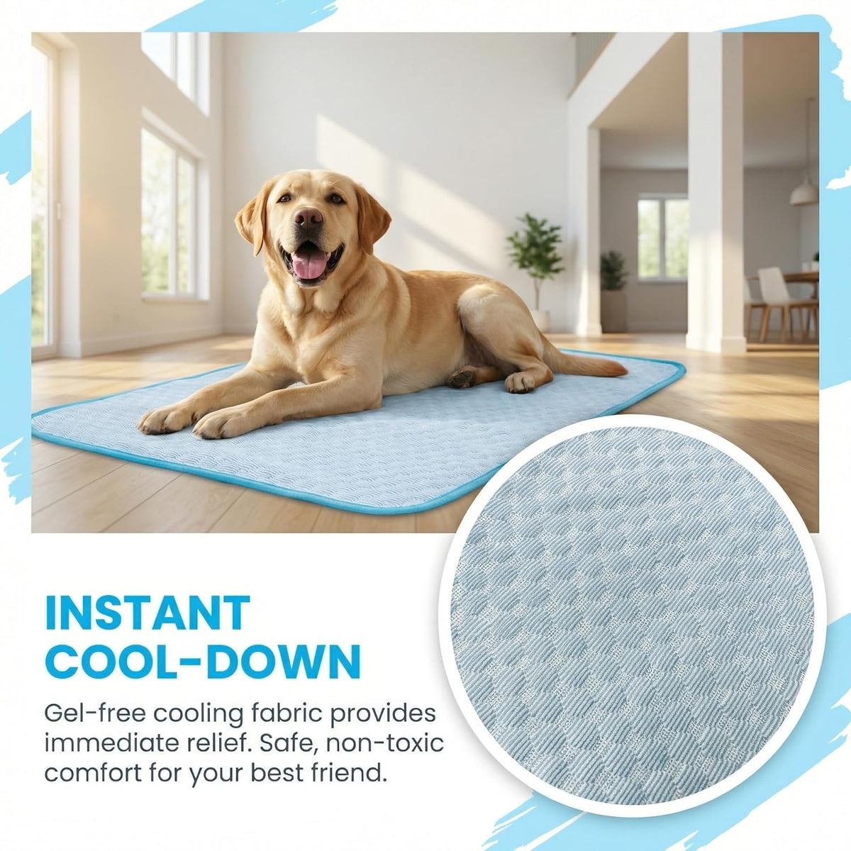 Cooling Mat for Dogs, Dog Cooling Pad, 24"X20" Dog Cooling Mat for Small & Medium Pets - Gel Free Ice Silk Self-Cooling Pad, Non-Slip Summer Pet Cooling Mat, Washable Dog Cooling Mat, Blue