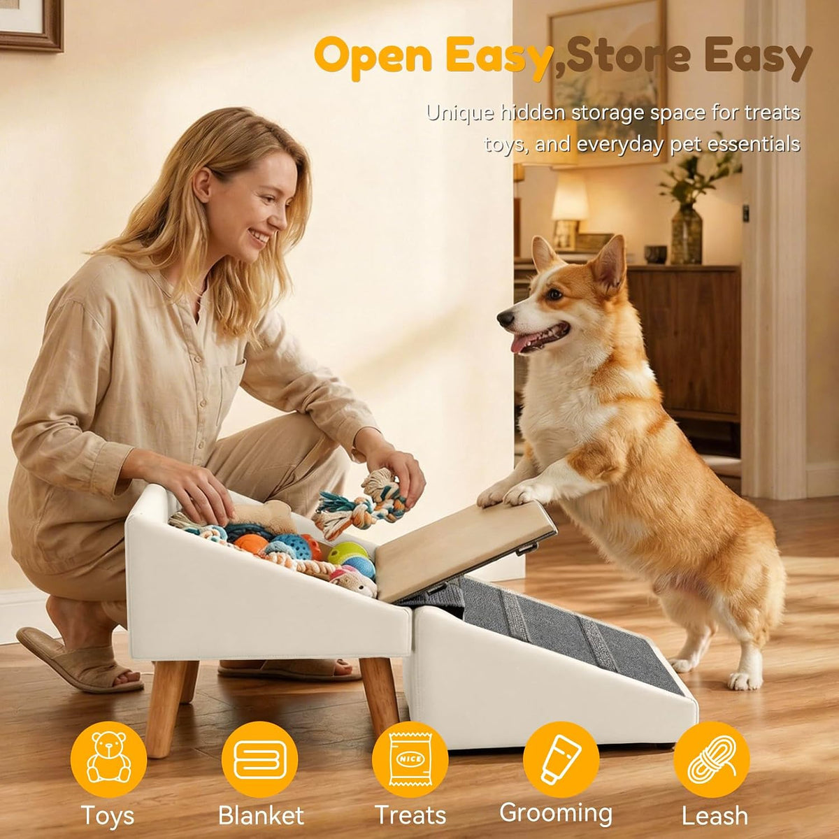 Dog Ramp for Couch, 3-In-1 Ottoman & Pet Stairs for Small Dogs