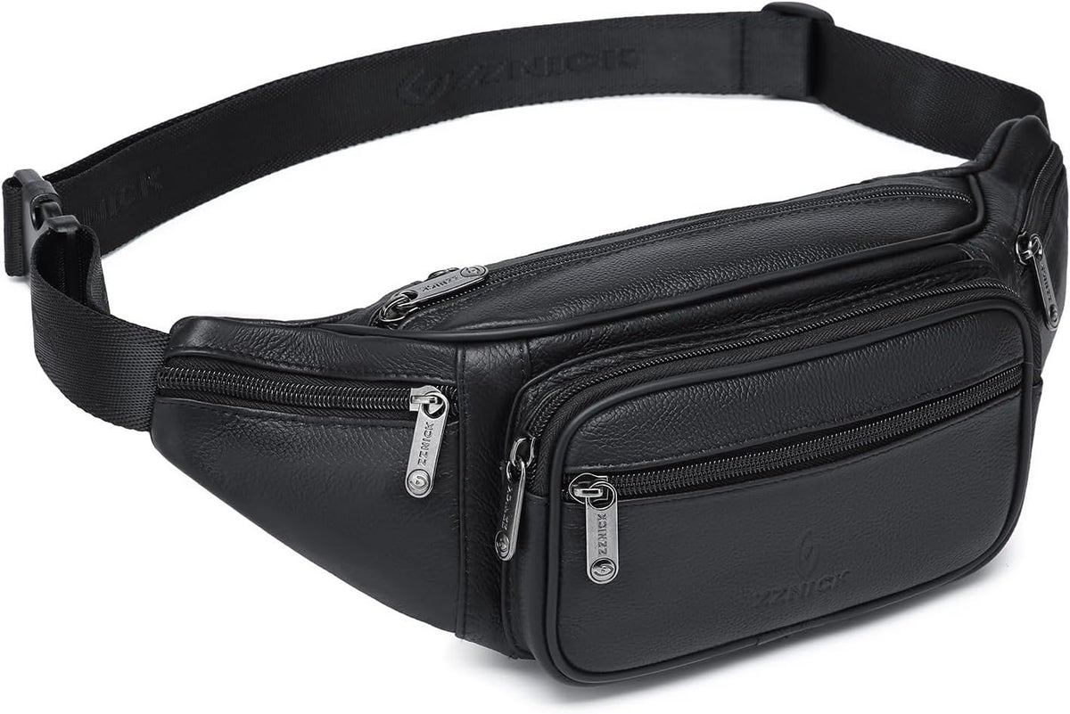 Genuine Leather Fanny Pack/Waist Bag/Organizer with Adjustable Belt, Multiple Pockets for Men and Women