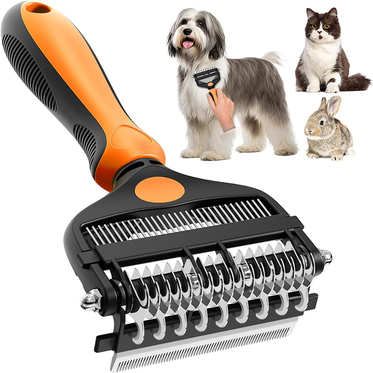 3-In-1 Professional Pet Grooming Brush for Dogs & Cats – Dematting Comb, Undercoat Rake & Deshedding Tool for Long & Short Hair, Heavy Shedding & Matted Fur (Organge)