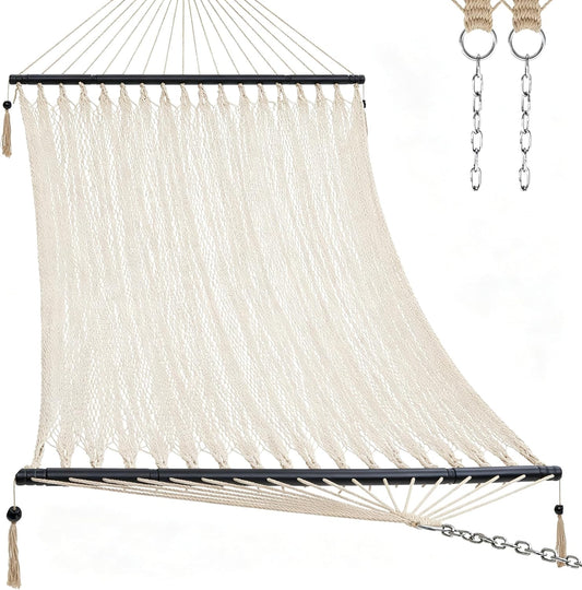 PNAEUT 2 Person Rope Caribbean Hammock for Outside, 600 Lbs Capacity
