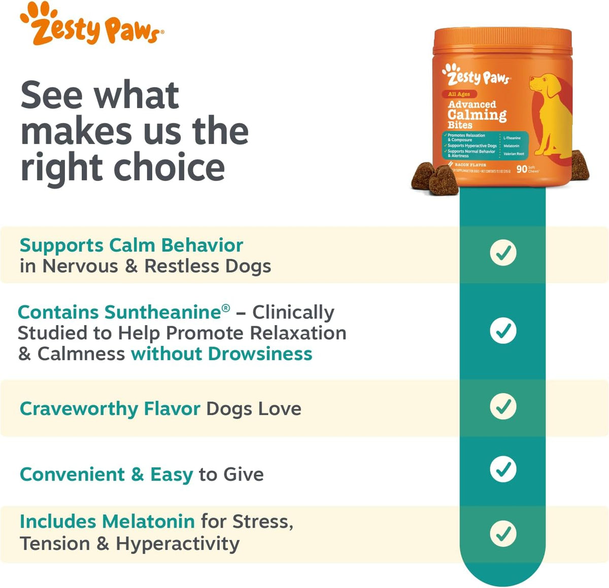 Zesty Paws Vet Strength Calming Chews for Dogs - Dog Calming, 90 Ct