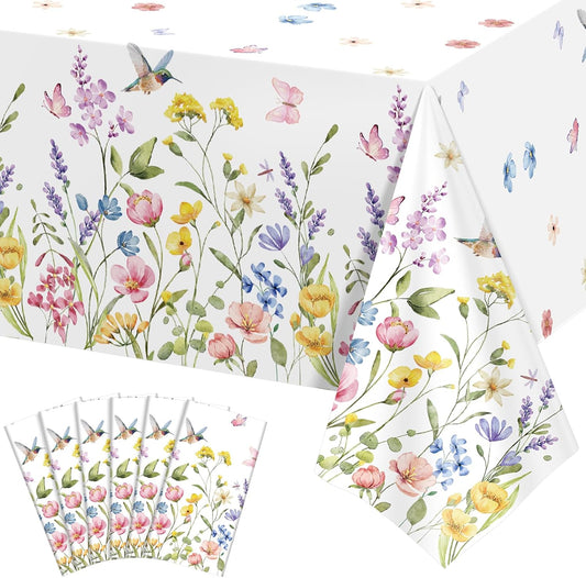 6 Pack Wildflower Plastic Tablecloths, Disposable Tea Party Table Cloth