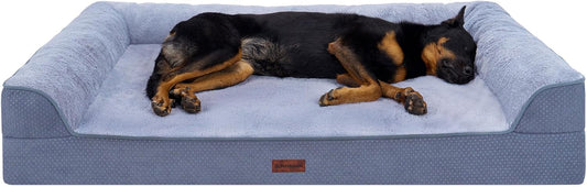 Furhaven Jumbo plus (53"X40") Orthopedic Dog Bed – Certipur-Us Foam Sofa Pet Bed, Embossed Velvet, Removable Washable Cover, Steel Blue