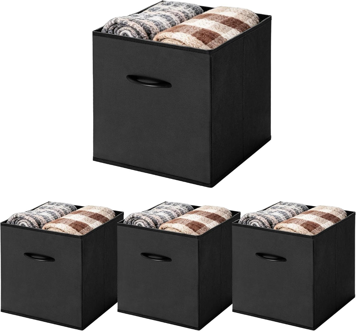 WUIKE 13 Inch Cube Storage Bins, Black, Faux Leather Front, 4-Pack