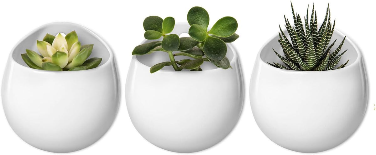 Mkono Ceramic Wall Planter for Indoor Plants 4 Inch Hanging Pot, Set of 3