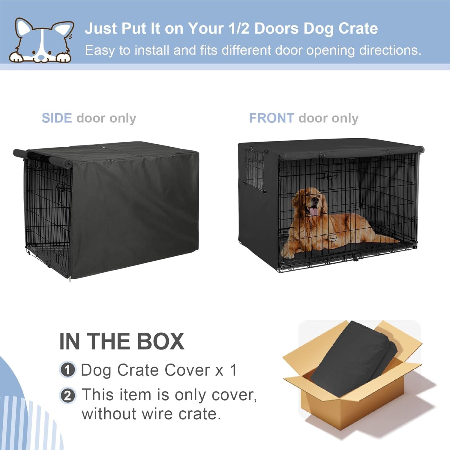 Explore Land Dog Crate Cover Heavy Duty Polyester Pet Kennel Sunshade Universal Fit for 42 Inches Wire Cage (Black)