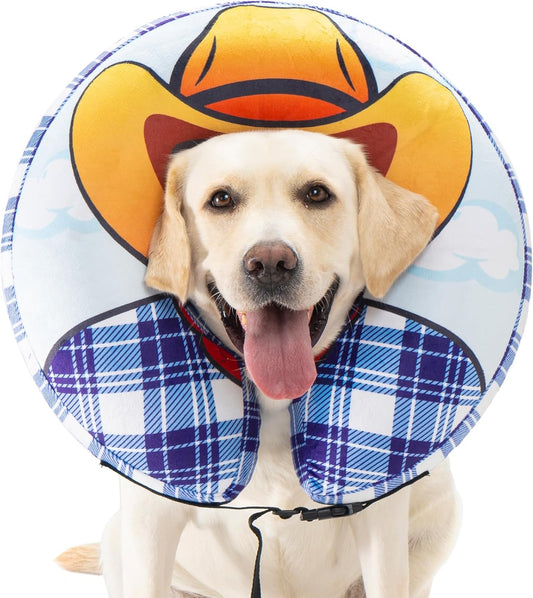 Avont Inflatable Dog Cone Collar after Surgery, Soft Dog Donut Collar to Stop Licking, E Collar Cone Alternative for Small Medium Large Dogs -Cowboy(S)