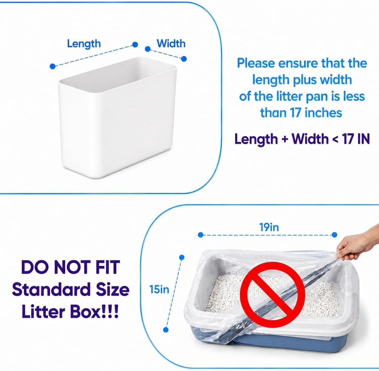 DOEL 60 Count Drawstring Cat Litter Bags for Most Auto Self-Cleaning Litter Box, Cat Litter Box Liners, Replaced Pet Waste Bags, 17.7"X19.7", White Blue (4 Rolls)
