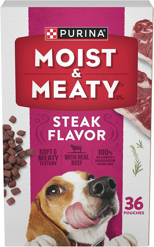 Purina Moist & Meaty Soft Dog Food Pouches, 36 Ct