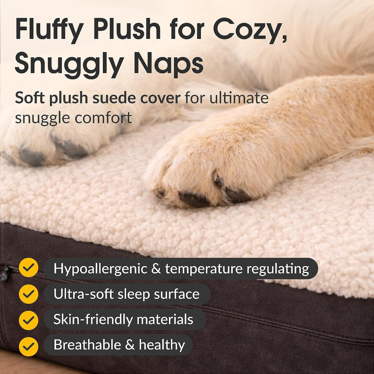 5.5 Inch Thick High Grade Orthopedic Memory Foam Dog Bed with Pillow and Easy to Wash Removable Cover with Anti-Slip Bottom. Free Waterproof Liner Included - for Medium and Large Dogs - Plush Brown