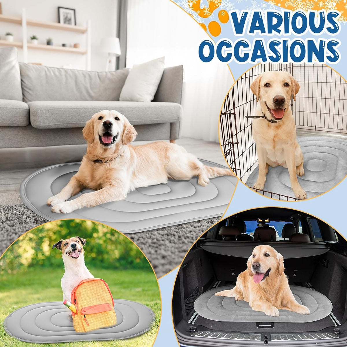4 Pack Large Dog Cooling Mats 35" X 19" with Storage Bags, Reversible Ice Silk & Velvet Pet Cooling Pad, Summer Washable Bed for Crate, Sofa, Car, Travel