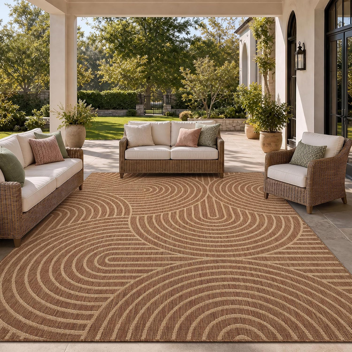 Padoor-Outdoor Rug-Patio Rug 8X10 Ft Polypropylene Indoor Outdoor Rugs Outdoor Carpet for Patio Deck Balcony Porch, Textured Weave, Durable for High Traffic, Fade-Resistant, Modern Neutral Brown