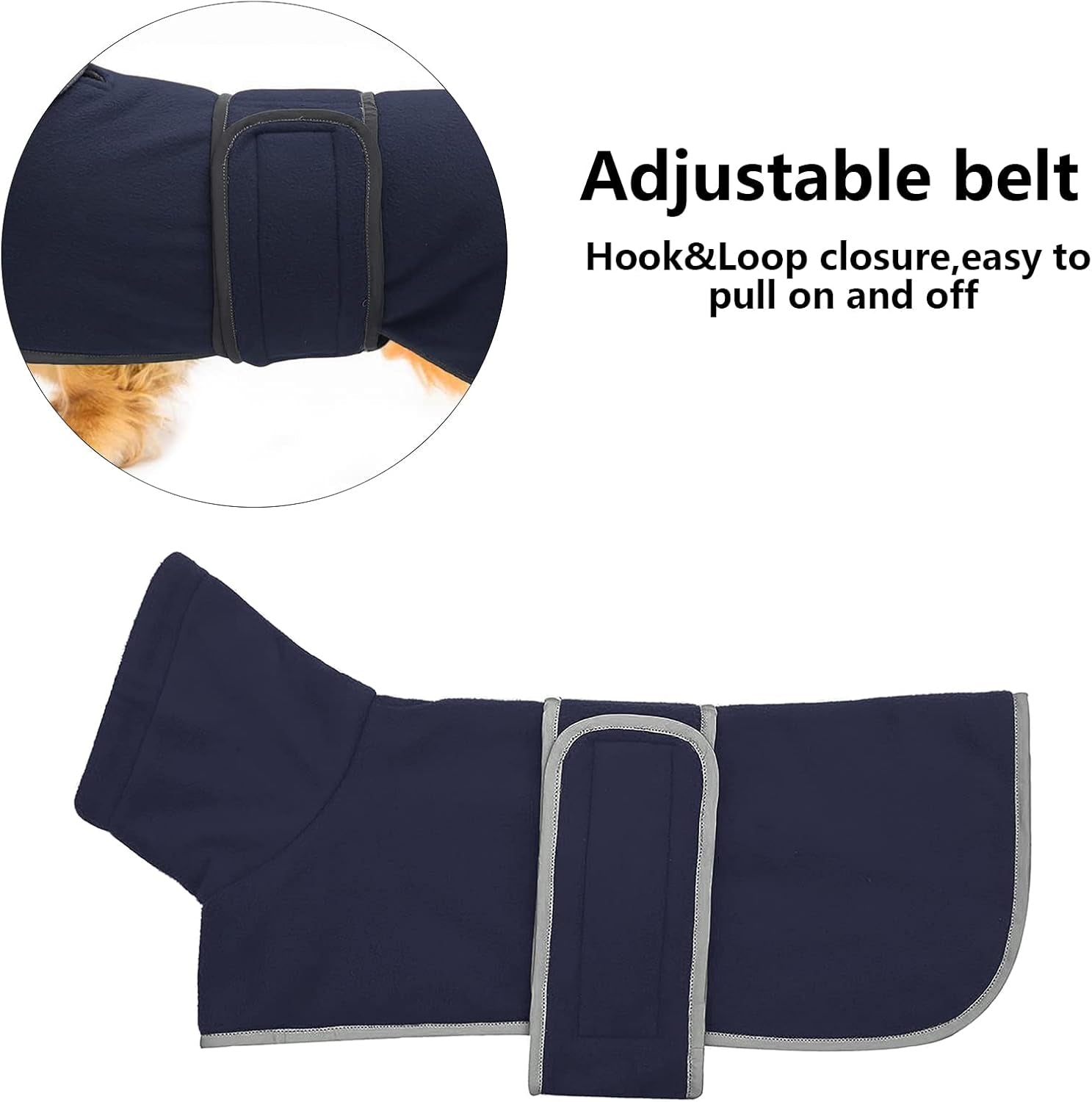 Dachshund Coats Sausage Dog Fleece Coat in Winter Miniature Dachshund Clothes with Hook and Loop Closure and High Vis Reflective Trim Safety - Navy - S