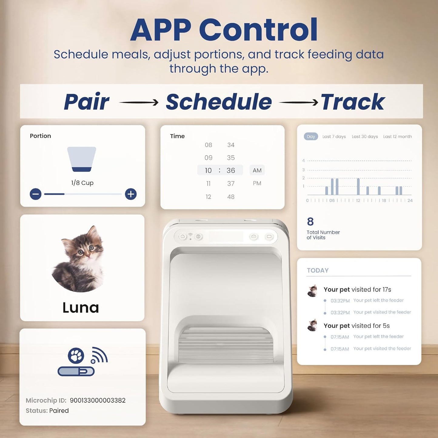 Pawspik Automatic Microchip RFID Cat Feeder,16-Cup, ISO Microchip & Pawspik RFID Tag Compatible, App Control, Portion Control