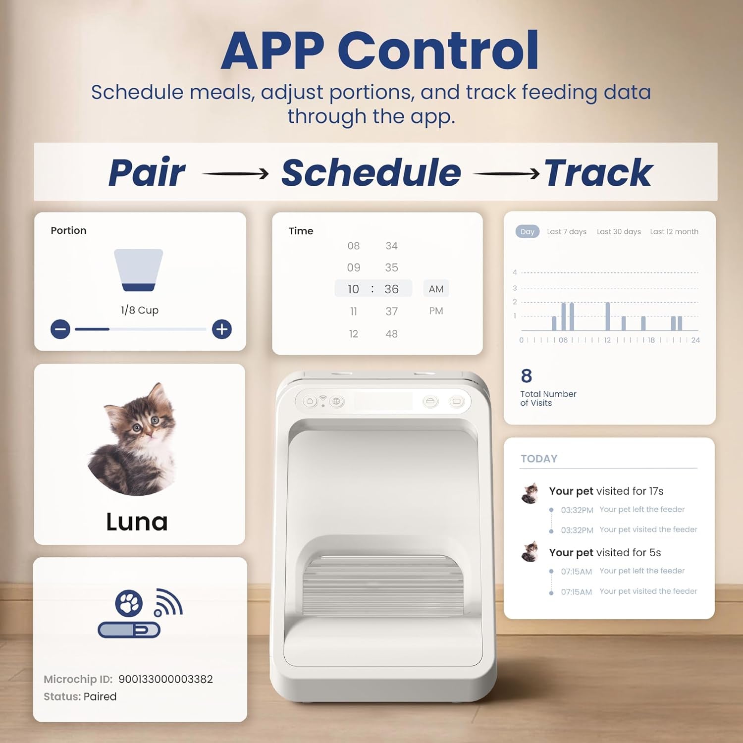 Pawspik Automatic Microchip RFID Cat Feeder,16-Cup, ISO Microchip & Pawspik RFID Tag Compatible, App Control, Portion Control
