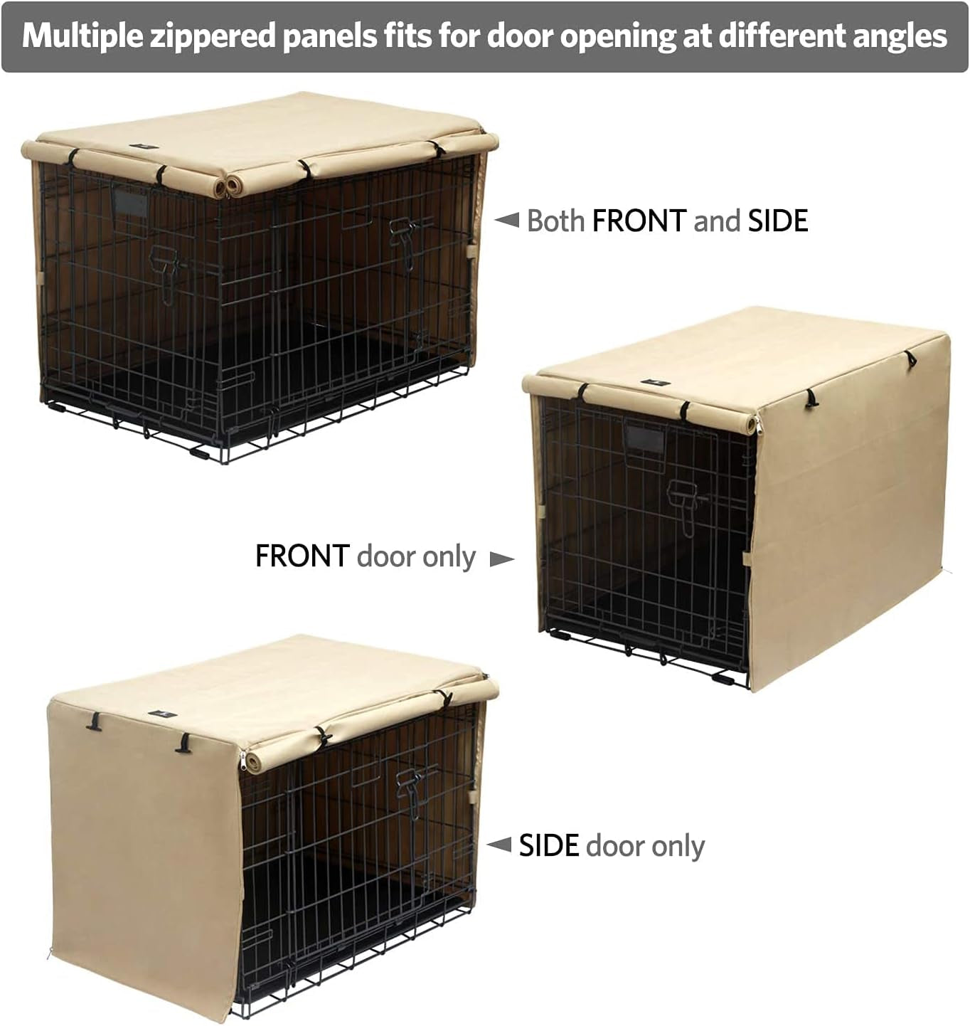 X-ZONE PET Double Door Dog Crate Cover - Polyester Pet Kennel Cover (Fits 24 30 36 42 48 Inches Wire Crate) (24 Inch, Tan)