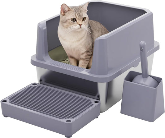 RIZZARI Stainless Steel Litter Box: Open High Sides for Small Cats