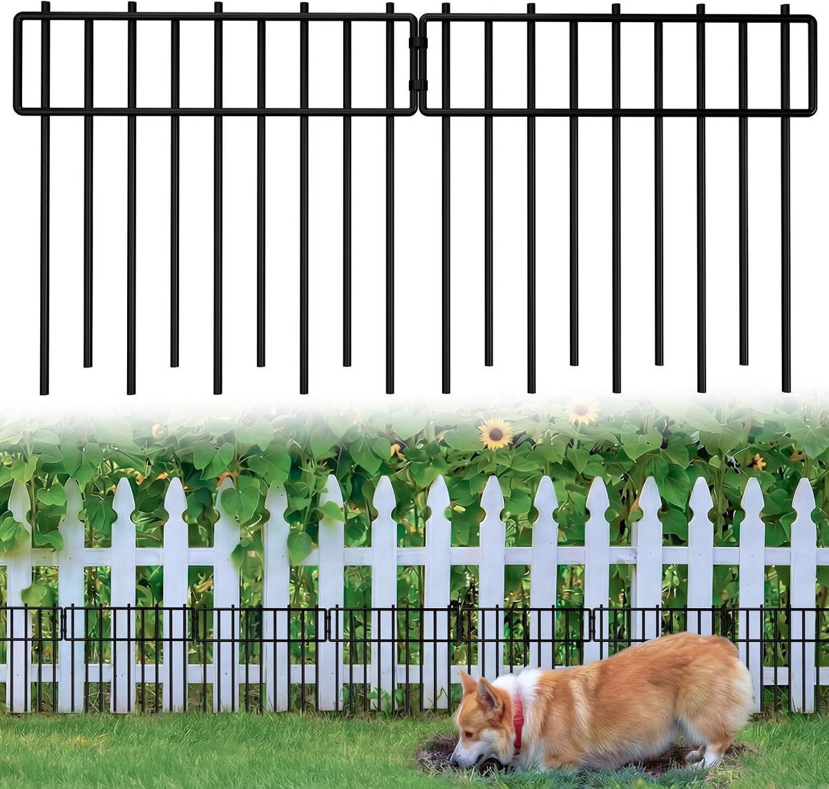 Heavy-Duty Garden Animal Barrier Fence - 3.75Mm Thick, 1.2" Small Gap, 10 Pack Rustproof No Dig Panels for Yard, Garden, Dogs, Cats, Rabbits, Flower Beds,Patio, Deck, Vegetable Beds, Outdoor Enclosure