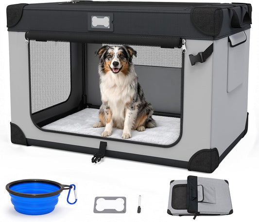 36 Inch Portable Travel Dog Crate Black&White with Chew-Proof Mesh Window