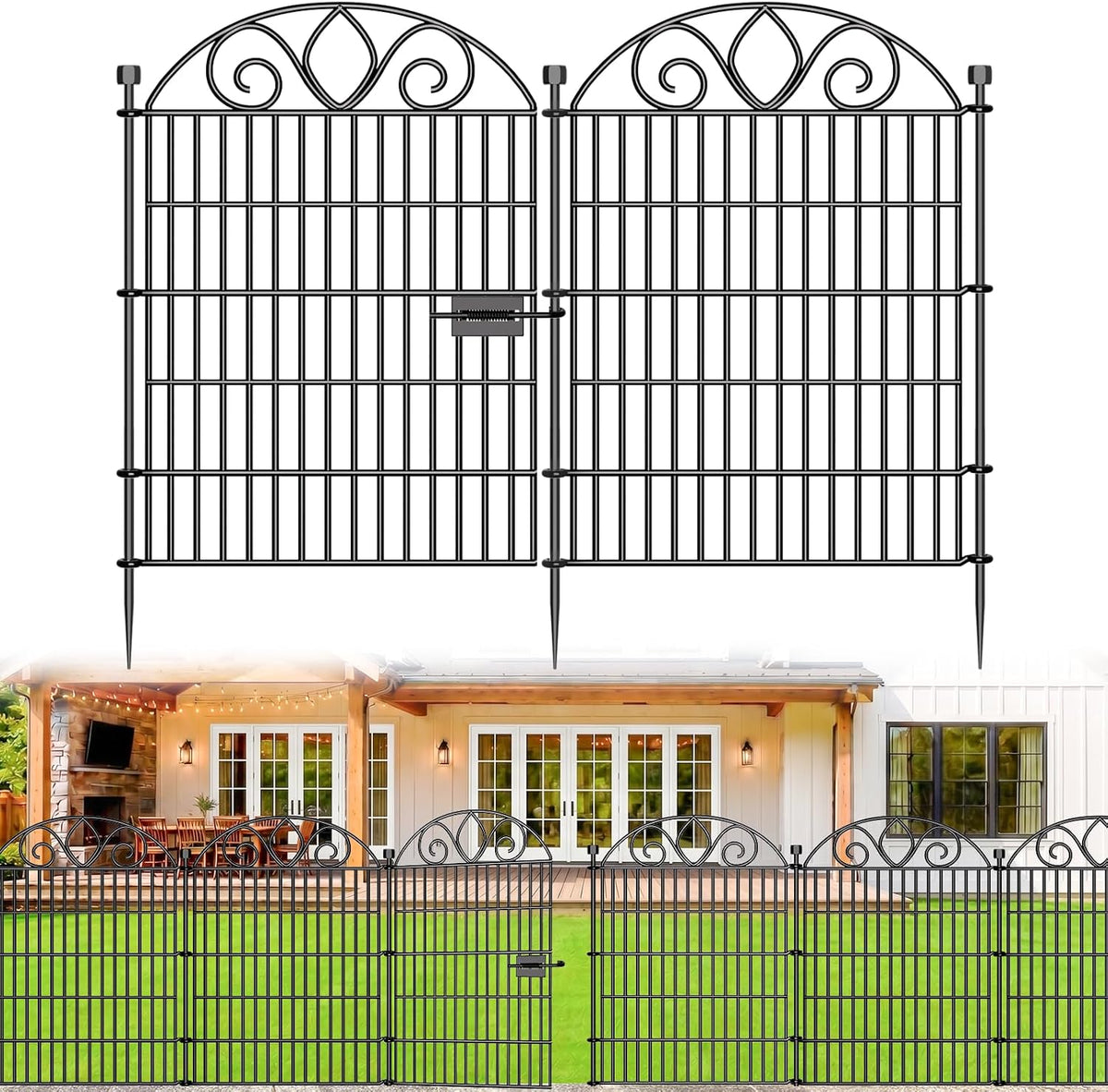 No Dig Garden Fence with Gate, Outdoor Dog Fence for Yard, 34In, 10Panels