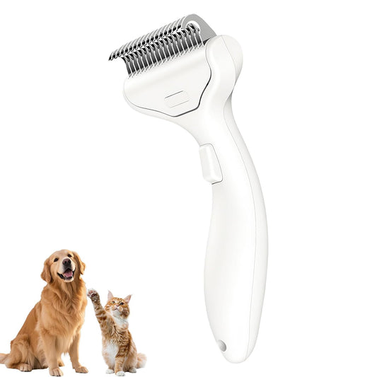 Dematting Comb for Dogs and Cats, Undercoat Rake Pet Brush for Long Hair Removing, Dual-Sided Pet Grooming Brush Removes Tangles Knots and Loose Fur Grooming Tool (White)