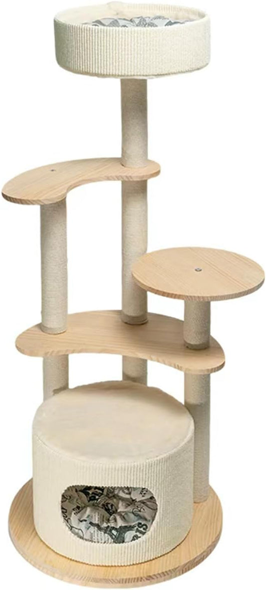 Modern Cat Tree, Multi-Tier Cat Tower with 1 Condo Sisal Posts Wooden 54 In