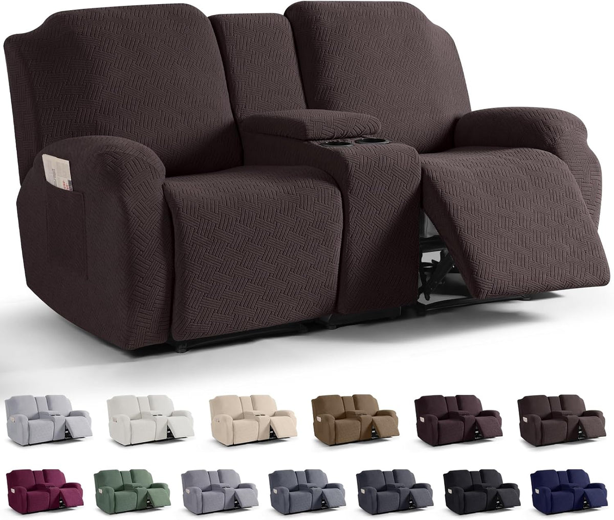 Kincam Loveseat Recliner Covers with Middle Console Slipcover, Chocolate