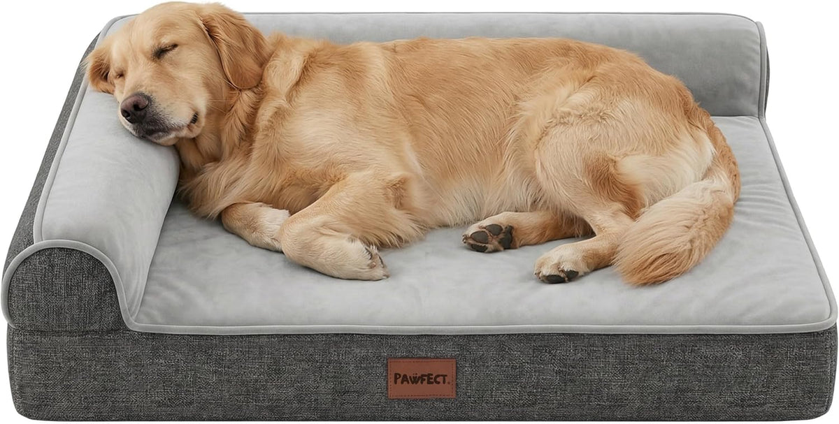 Pawfect Orthopedic Dog Bed for Small, Medium & Large Dogs, Memory Foam Pet Bed with 3 Waterproof Covers, Washable Removable Velvet Cover, Supportive Bolsters, Non-Slip Base (Large: 40"X30.5"X7.5")
