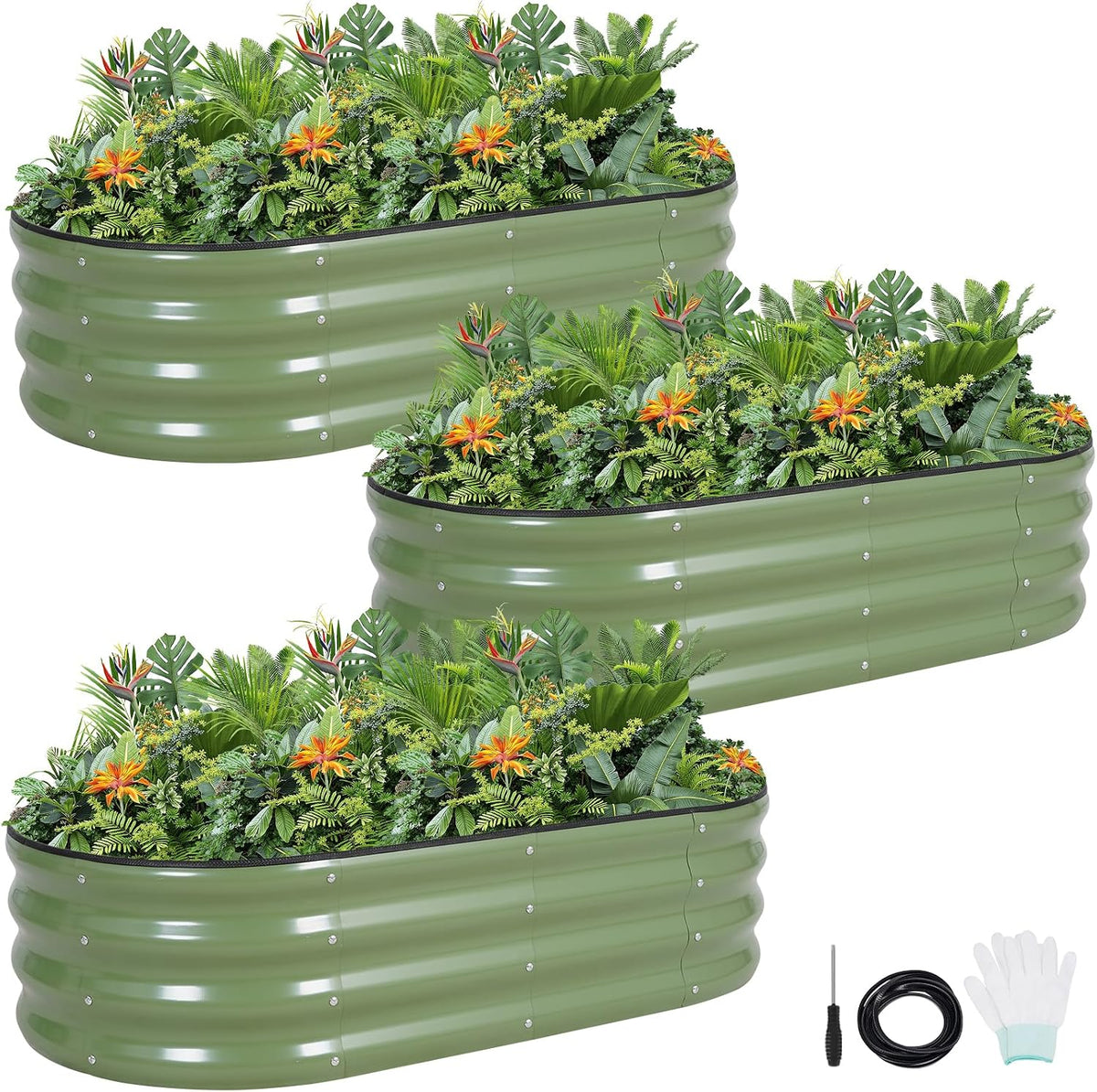 G GOOD GAIN 3Pcs Raised Garden Beds, Metal Planter Boxes Kit, Oliver
