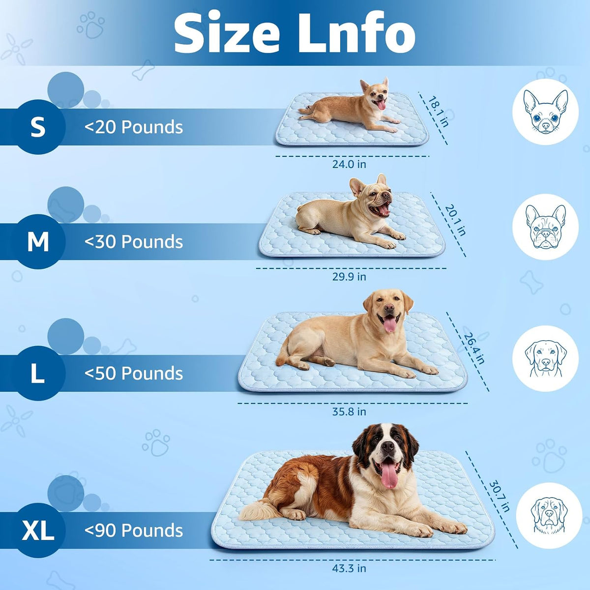 Cooling Mat for Dogs Extra Large 43" X 31", Cooling Pet Bed W Ice Silk Fabric & Waterproof Cover, Summer Cool Pad for Dogs, Non-Slip Washable Pet Blanket for Crate Kennel (Cryo Ice Blue)